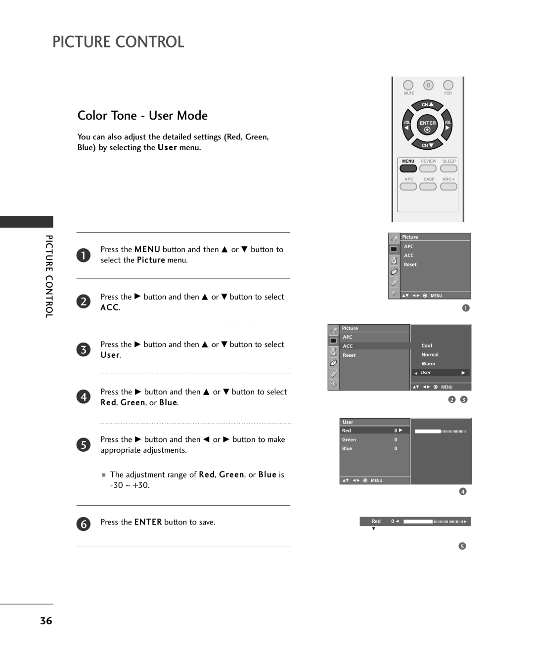 Univex 15LS1RA, MFL34797015, 20LS1RA owner manual Color Tone User Mode 