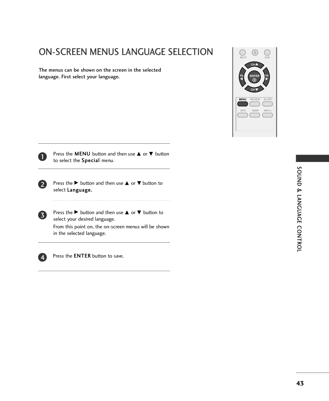 Univex MFL34797015, 20LS1RA, 15LS1RA owner manual ON-SCREEN Menus Language Selection 