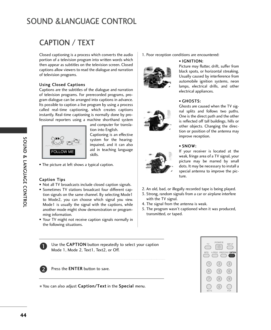 Univex 20LS1RA, MFL34797015, 15LS1RA owner manual Caption / Text, Using Closed Captions 