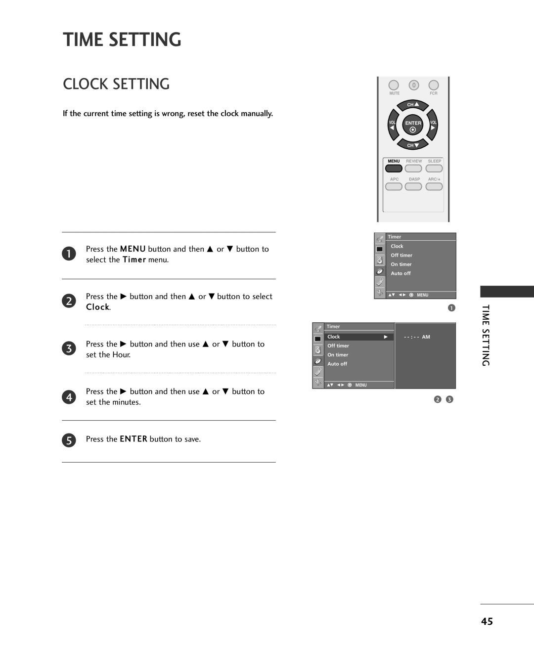 Univex 15LS1RA, MFL34797015, 20LS1RA owner manual Time Setting, Clock Setting, Set the minutes 