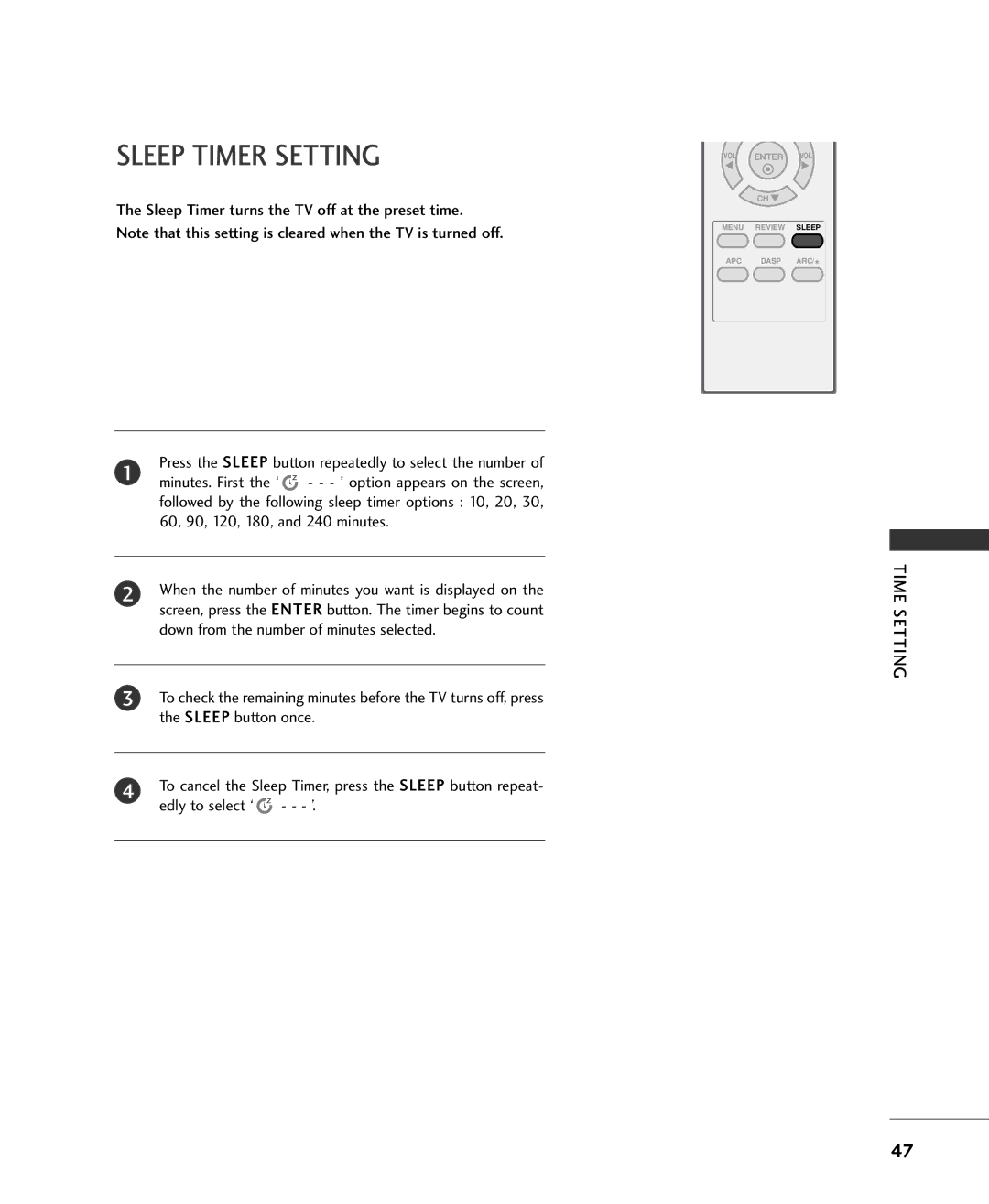 Univex 20LS1RA, MFL34797015, 15LS1RA owner manual Sleep Timer Setting 