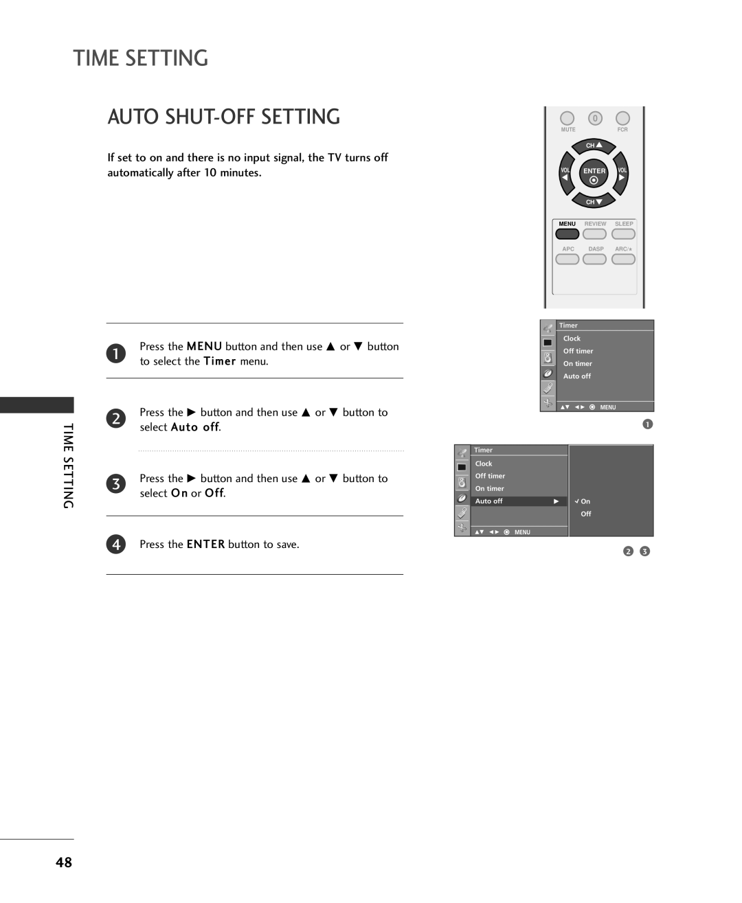 Univex 15LS1RA, MFL34797015, 20LS1RA owner manual Auto SHUT-OFF Setting, To select the Timer menu 