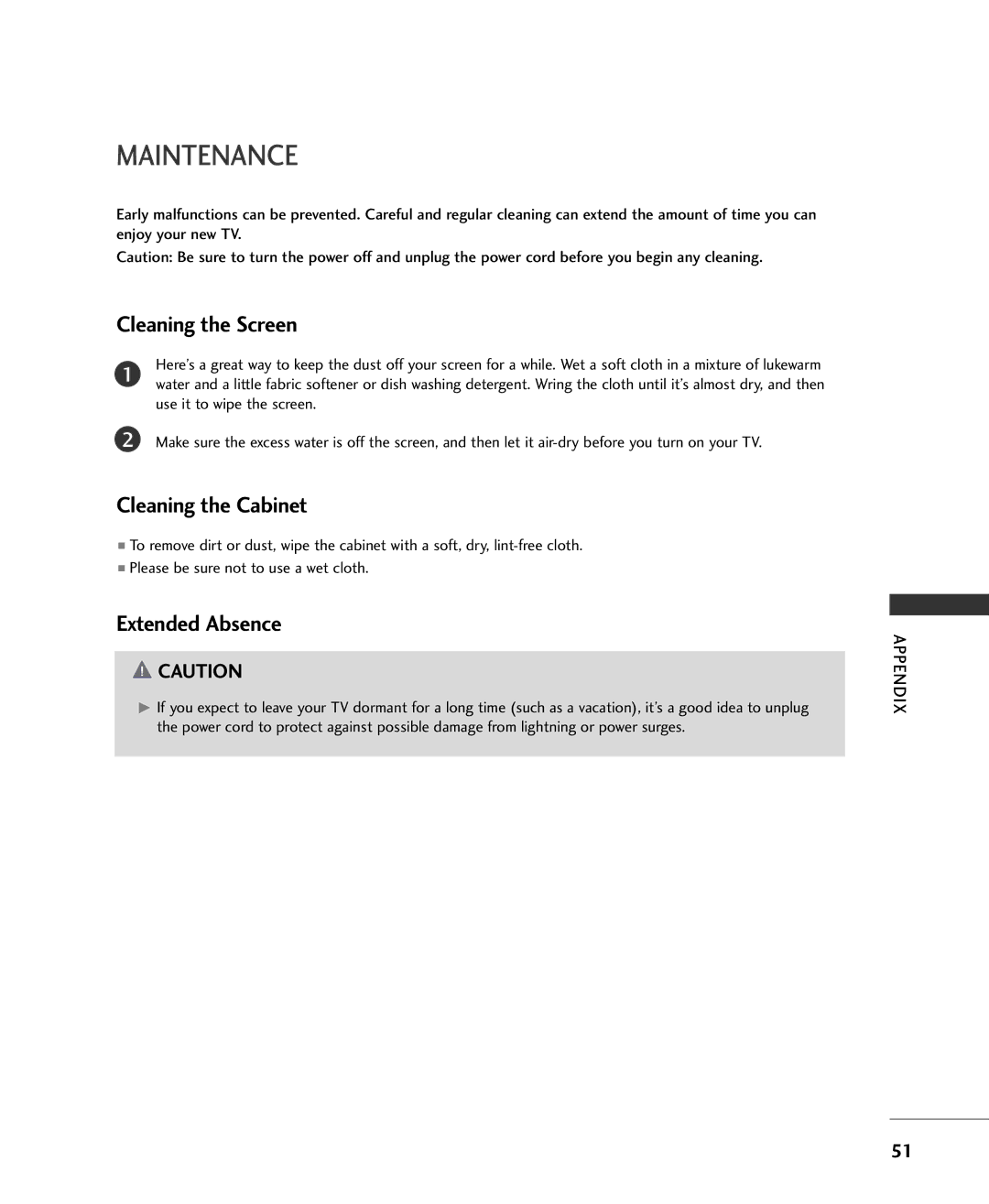 Univex 15LS1RA, MFL34797015, 20LS1RA owner manual Maintenance, Cleaning the Screen 