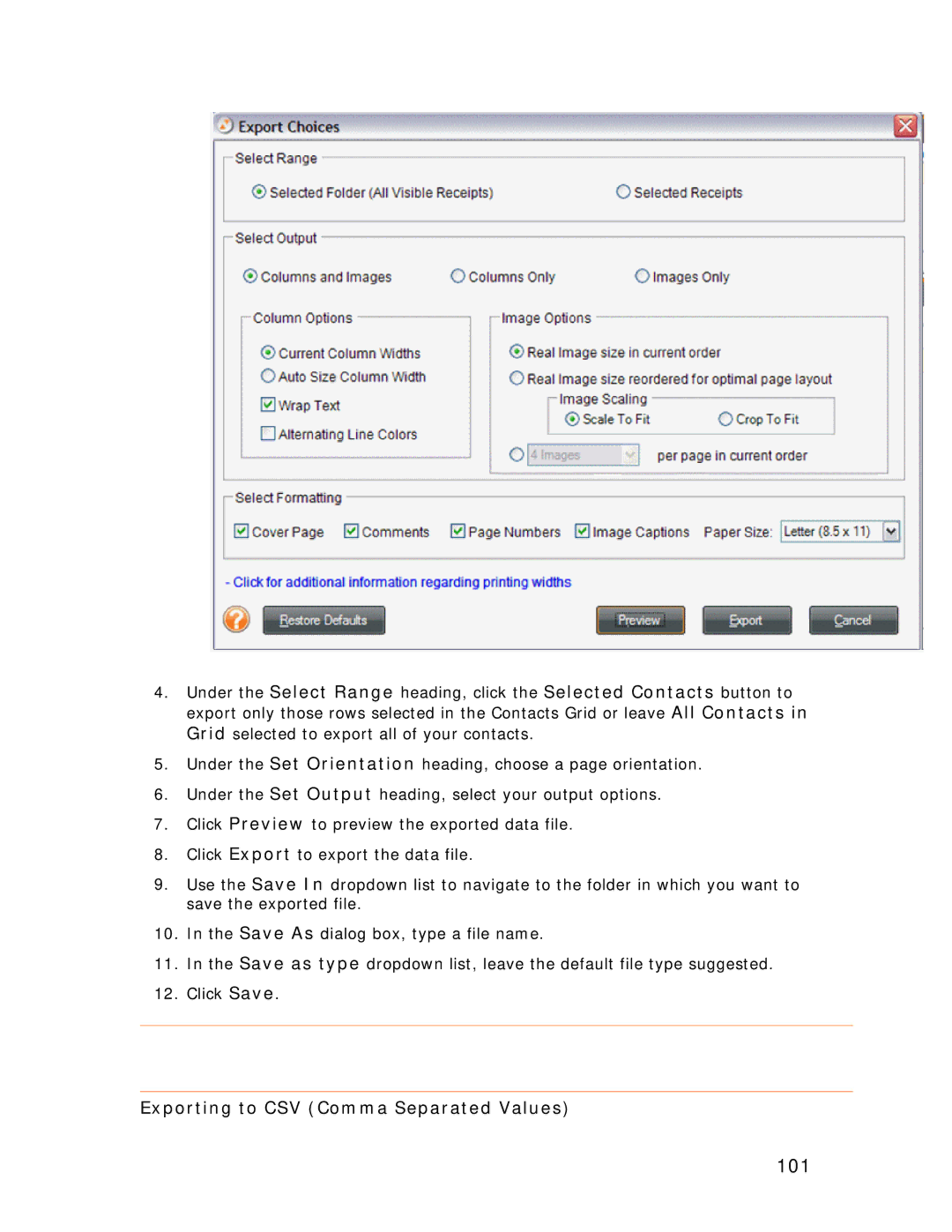 Univex NeatDesk, NeatScan, NeatReceipts manual 101, Exporting to CSV Comma Separated Values 