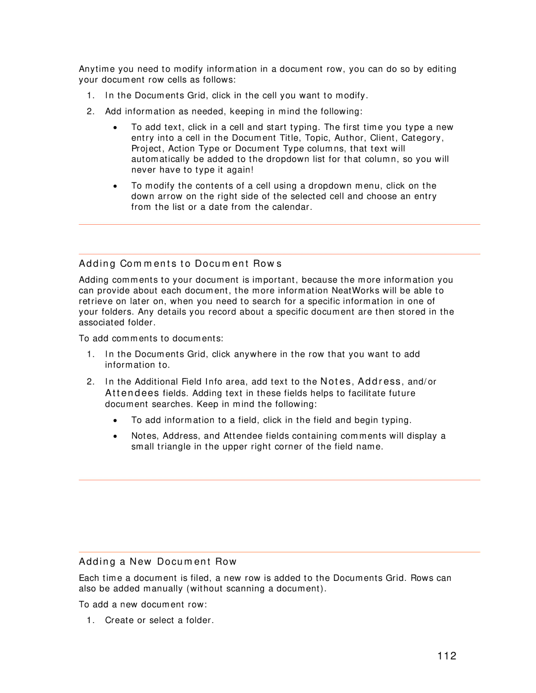 Univex NeatReceipts, NeatScan, NeatDesk manual 112, Adding Comments to Document Rows, Adding a New Document Row 