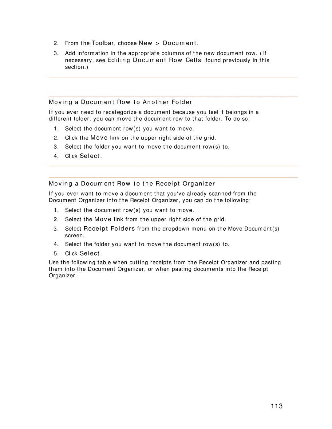 Univex NeatDesk, NeatScan 113, Moving a Document Row to Another Folder, Moving a Document Row to the Receipt Organizer 