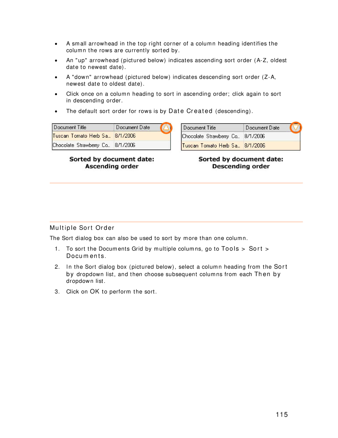 Univex NeatReceipts, NeatScan, NeatDesk manual 115, Multiple Sort Order 