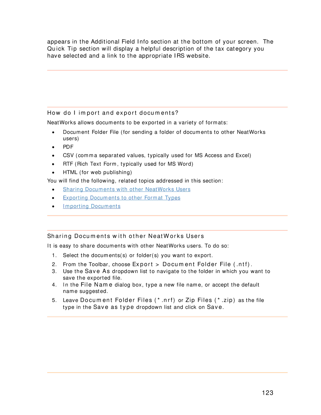 Univex NeatScan, NeatReceipts 123, How do I import and export documents?, Sharing Documents with other NeatWorks Users 