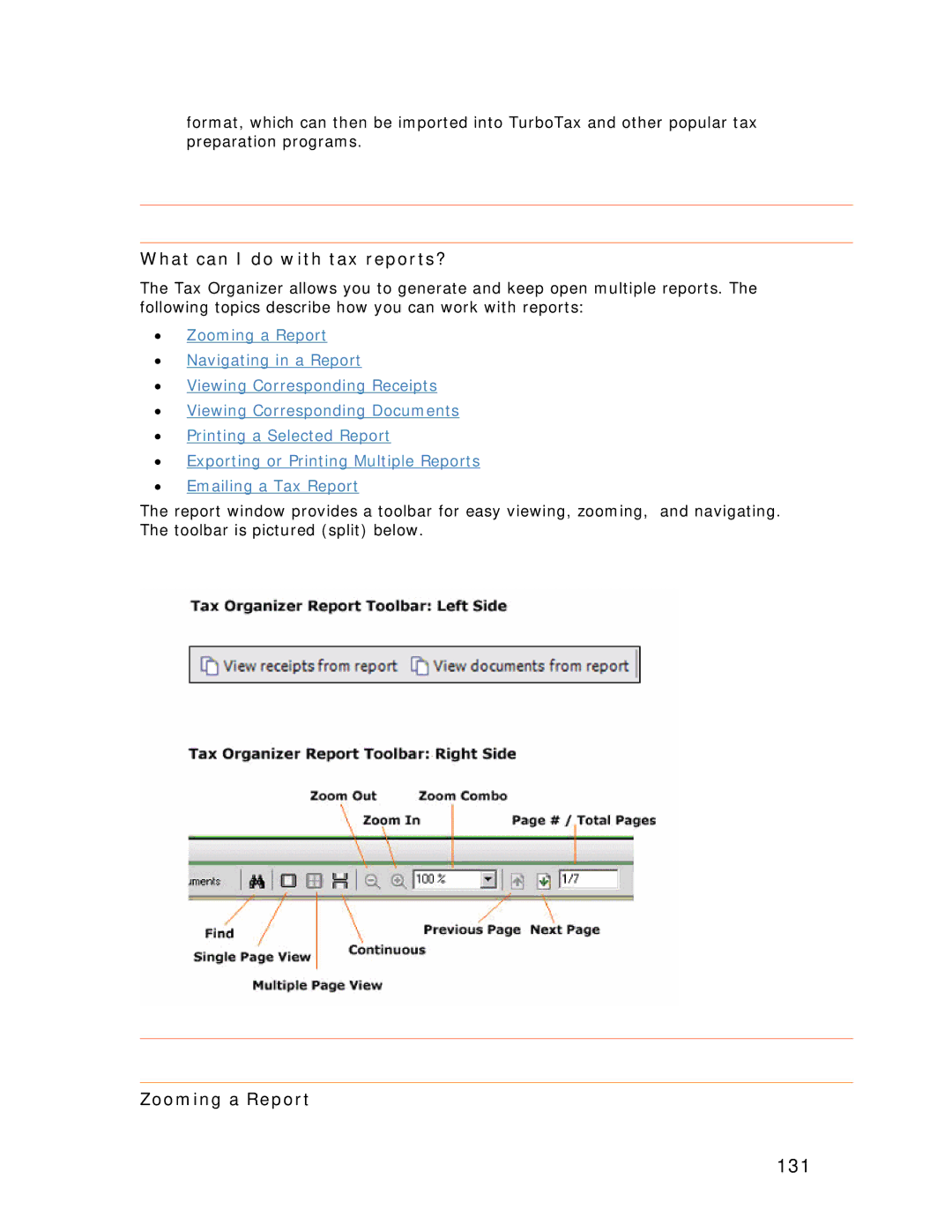 Univex NeatDesk, NeatScan, NeatReceipts manual 131, What can I do with tax reports?, Zooming a Report 