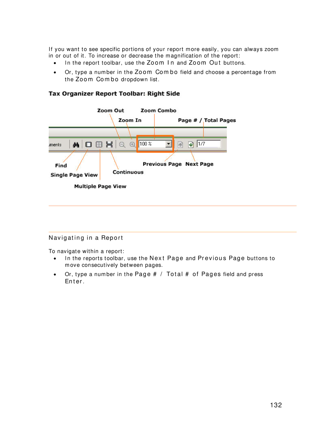 Univex NeatScan, NeatReceipts, NeatDesk manual 132, Navigating in a Report, Enter 