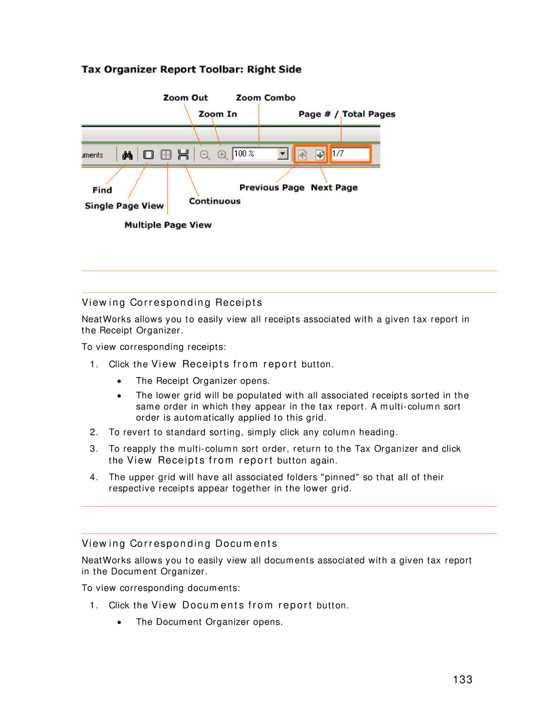 Univex NeatReceipts, NeatScan, NeatDesk 133, Viewing Corresponding Receipts, Click the View Receipts from report button 