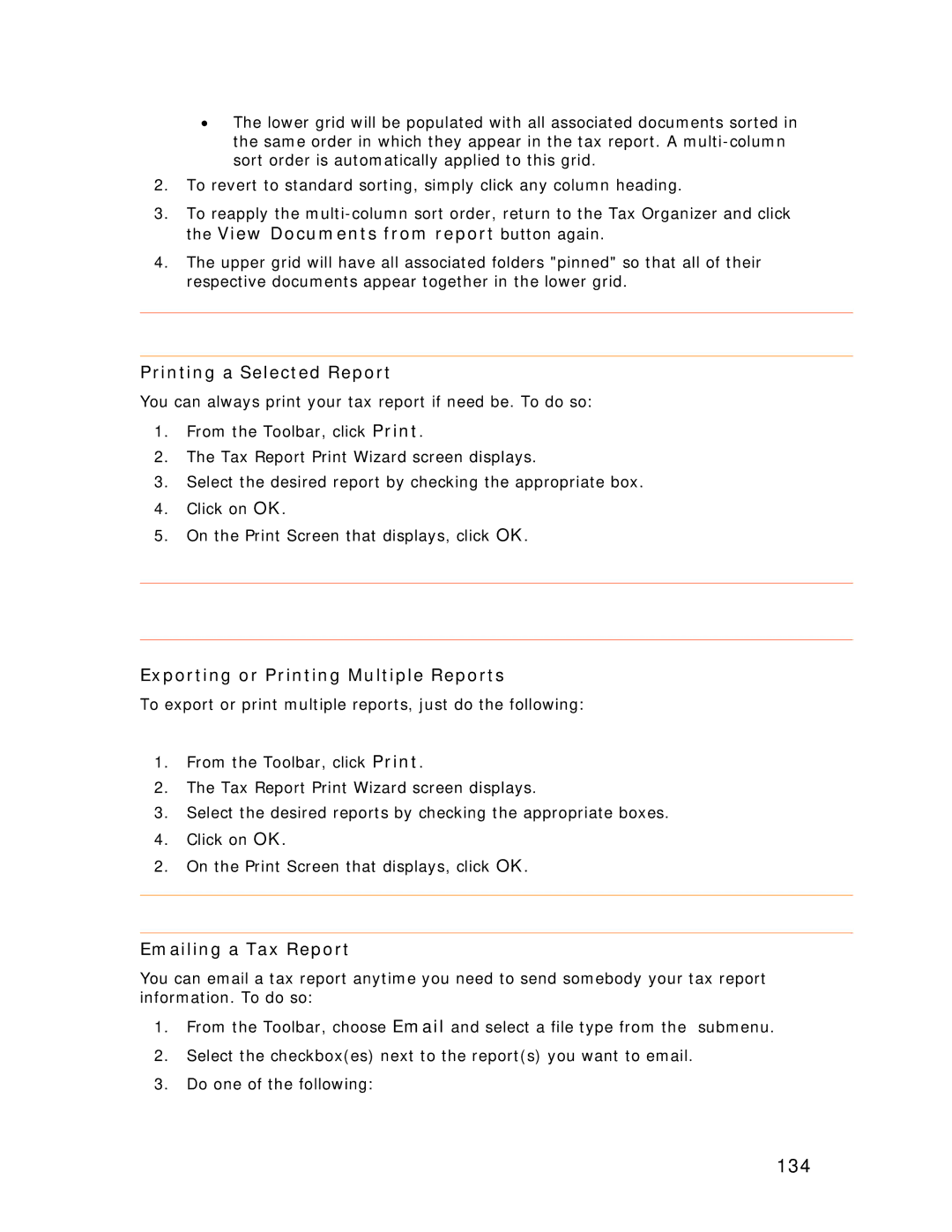 Univex NeatDesk manual 134, ViewTDocuments from reportT button again, PrintingTa Selected ReportT, EmailingTa Tax ReportT 