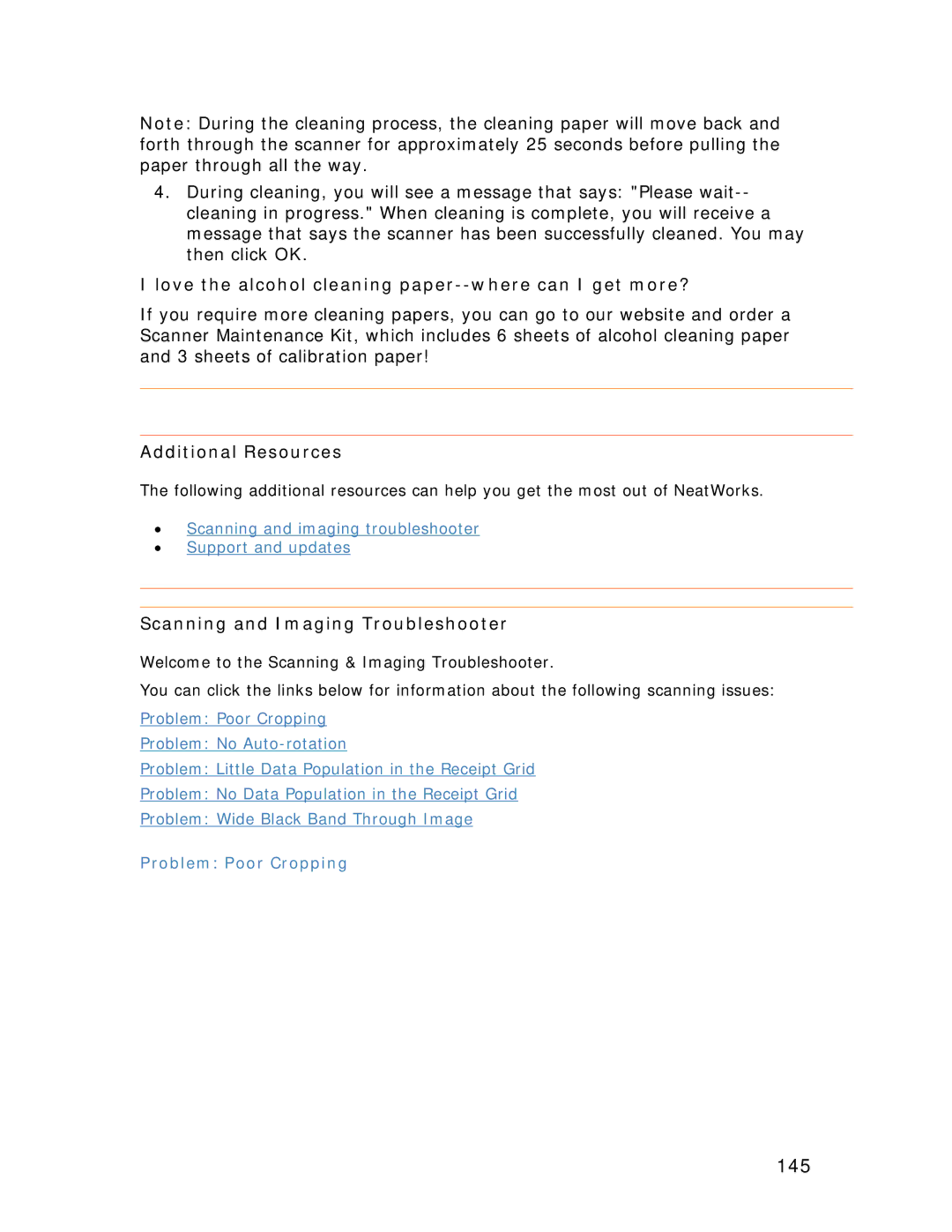 Univex NeatReceipts, NeatScan manual 145, ITlove the alcohol cleaning paper--where can I get more?T, AdditionalTResourcesT 