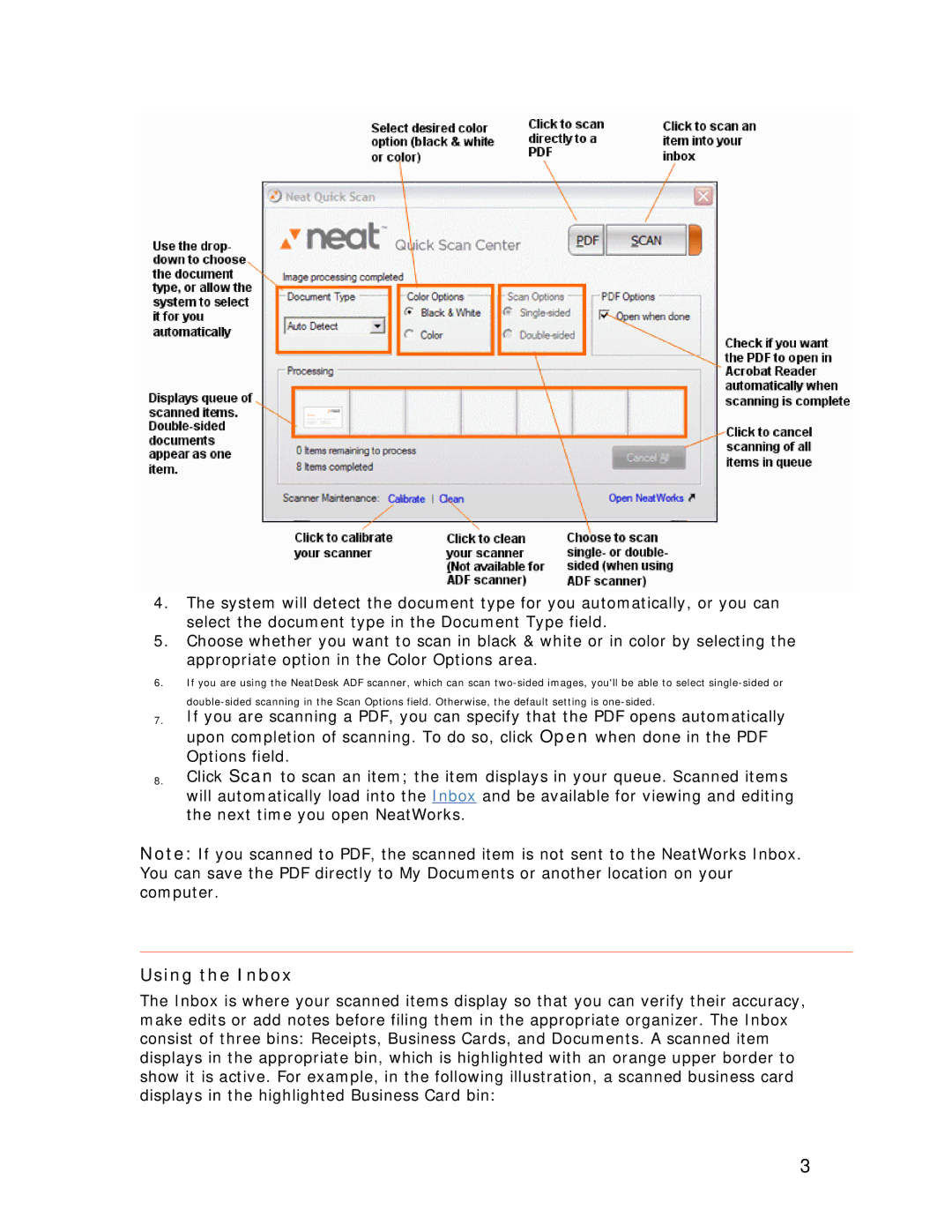 Univex NeatScan, NeatReceipts, NeatDesk manual Using the Inbox 