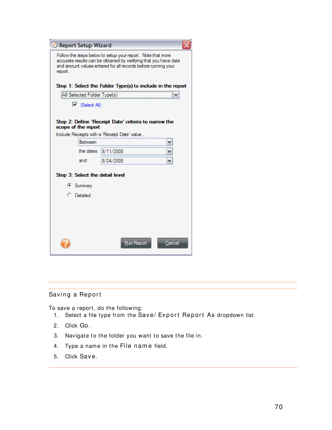 Univex NeatReceipts, NeatScan, NeatDesk manual Saving a Report 