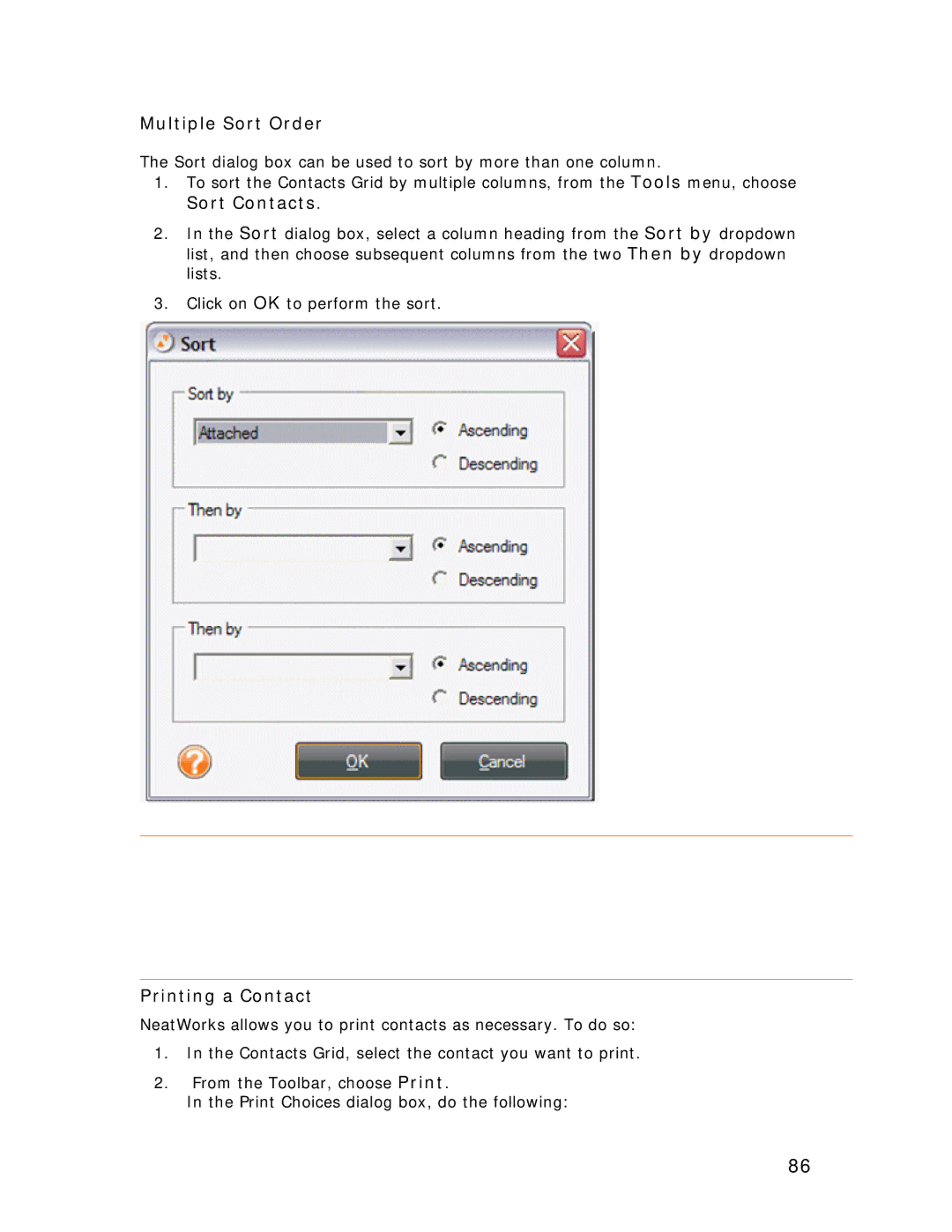 Univex NeatDesk, NeatScan, NeatReceipts manual Sort Contacts, Printing a Contact 