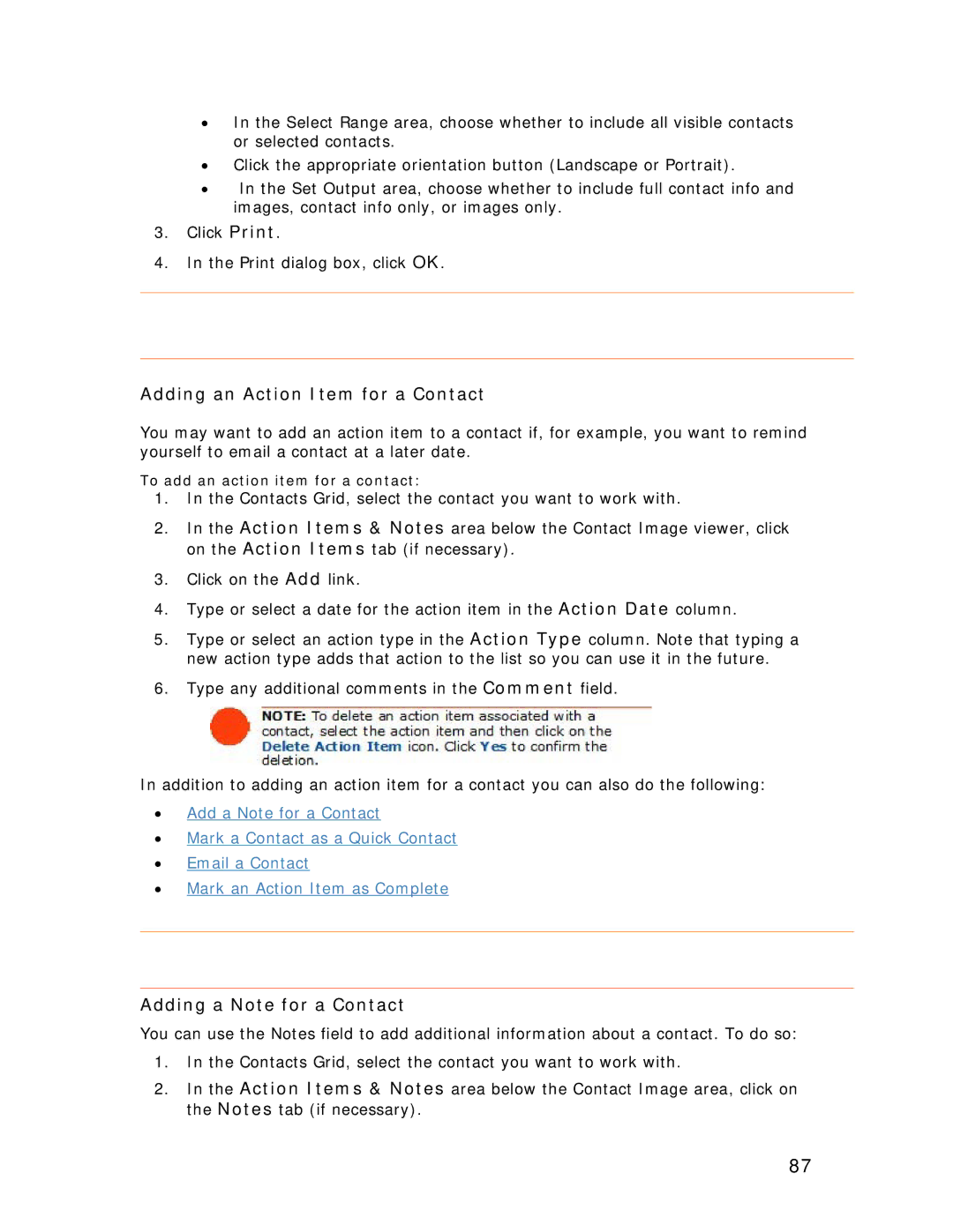 Univex NeatScan, NeatReceipts, NeatDesk manual Adding an Action Item for a Contact, Adding a Note for a Contact 