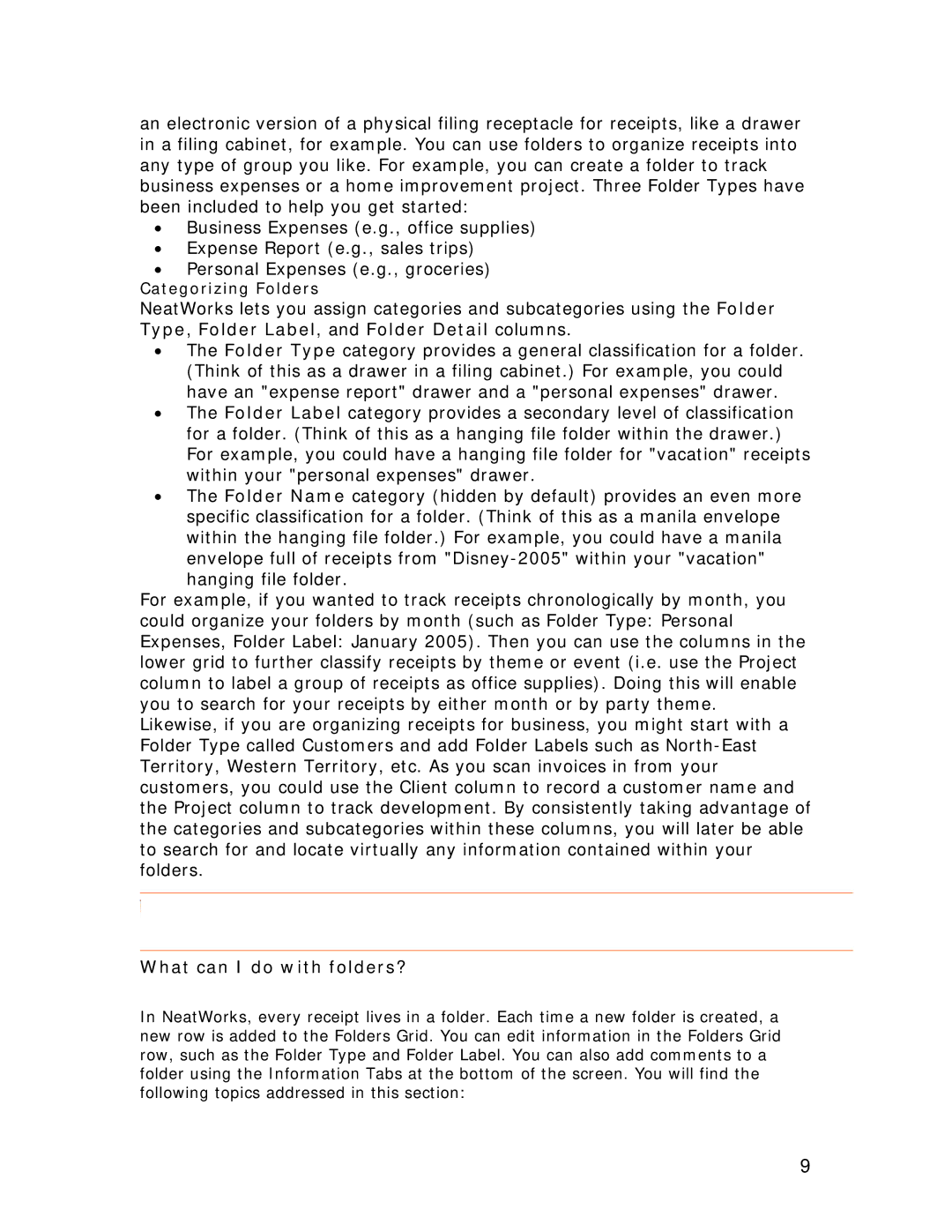 Univex NeatScan, NeatReceipts, NeatDesk manual What can I do with folders? 