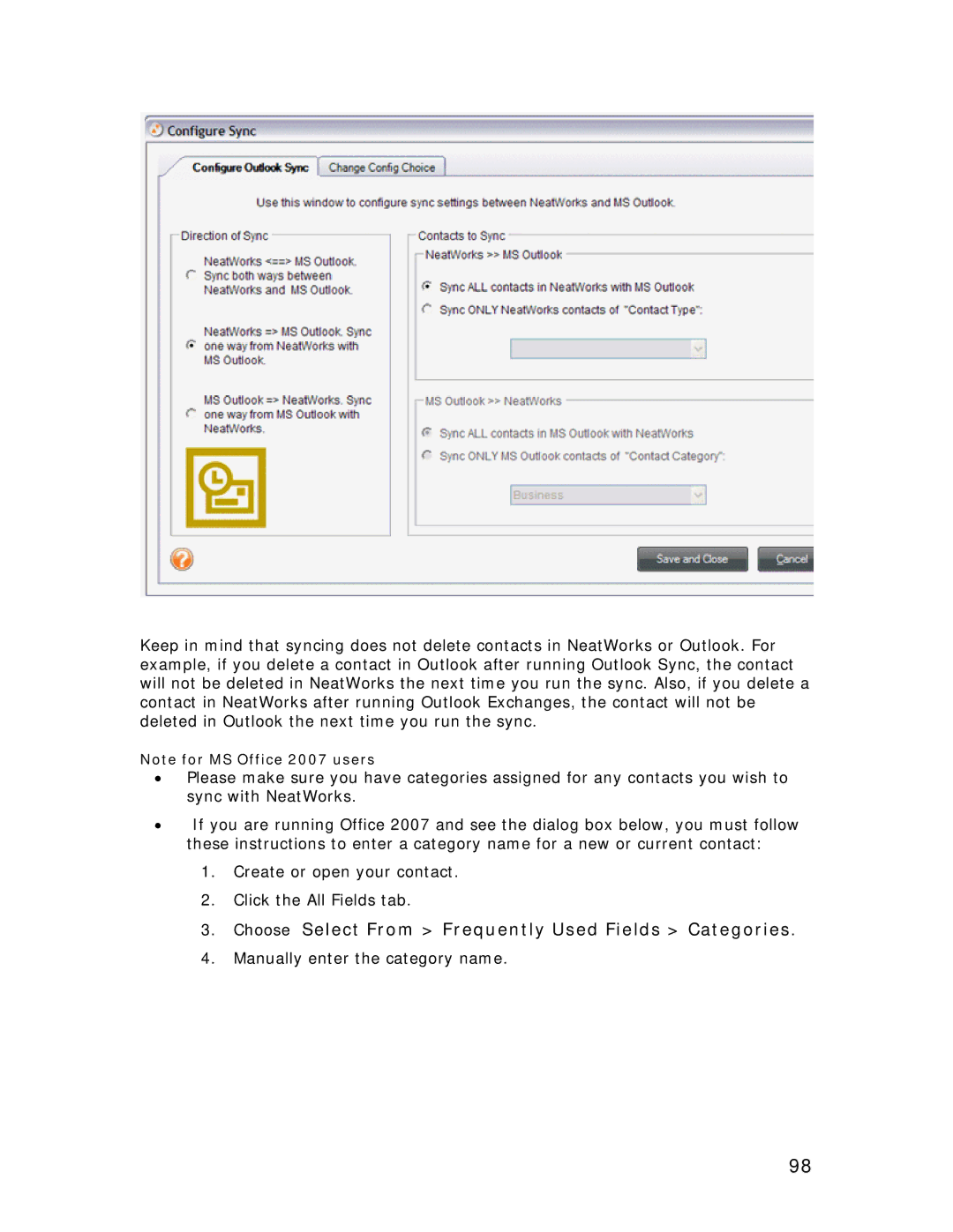 Univex NeatDesk, NeatScan, NeatReceipts manual Choose Select From Frequently Used Fields Categories 