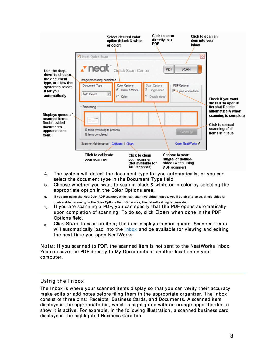 Univex NeatScan, NeatReceipts, NeatDesk manual Using the Inbox 