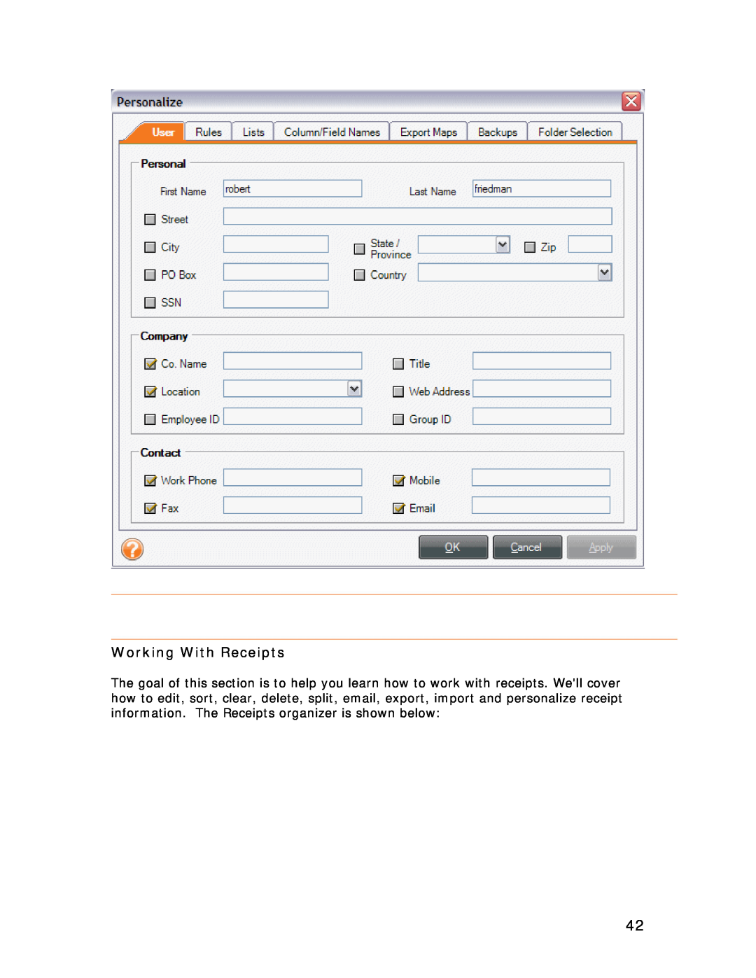 Univex NeatScan, NeatReceipts, NeatDesk manual Working With Receipts 