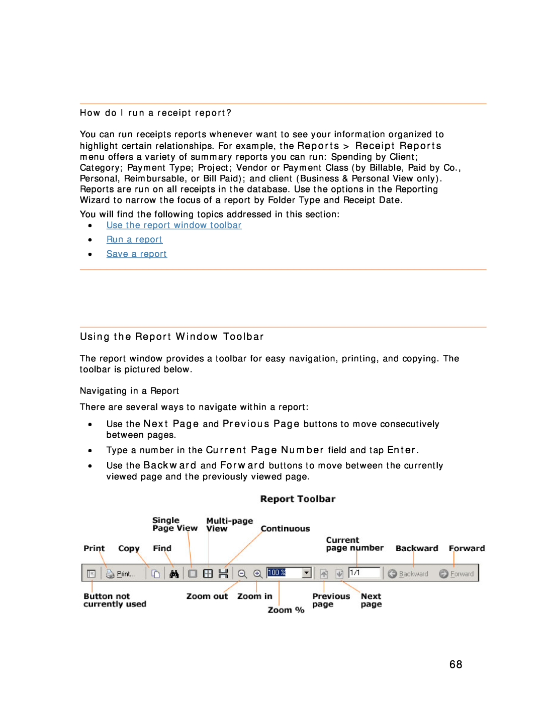 Univex NeatDesk, NeatScan, NeatReceipts manual Using the Report Window Toolbar, How do I run a receipt report? 
