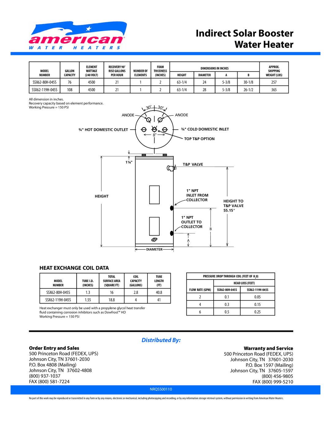 Univex NRQSS00110 warranty 30˚, Order Entry and Sales Warranty and Service 