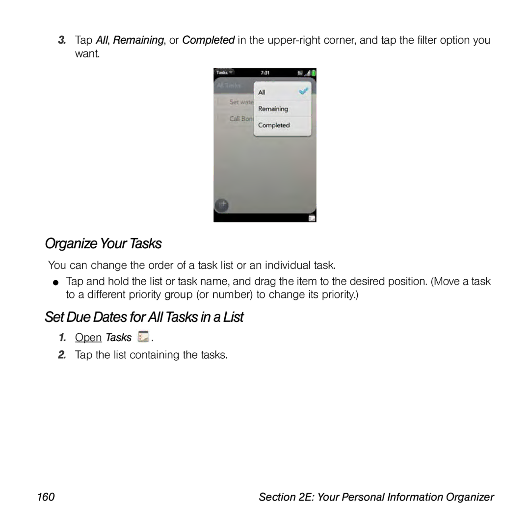 Univex p100eww manual Organize Your Tasks, Set Due Dates forAllTasks in a List, 160 