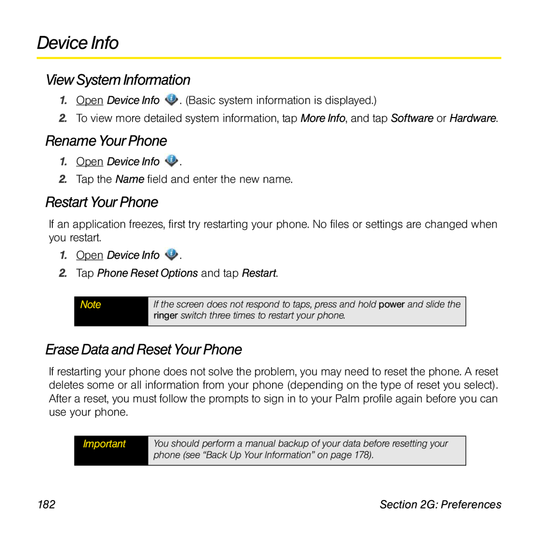 Univex p100eww Device Info, View SystemInformation, Rename YourPhone, Restart Your Phone, Erase Data and Reset Your Phone 