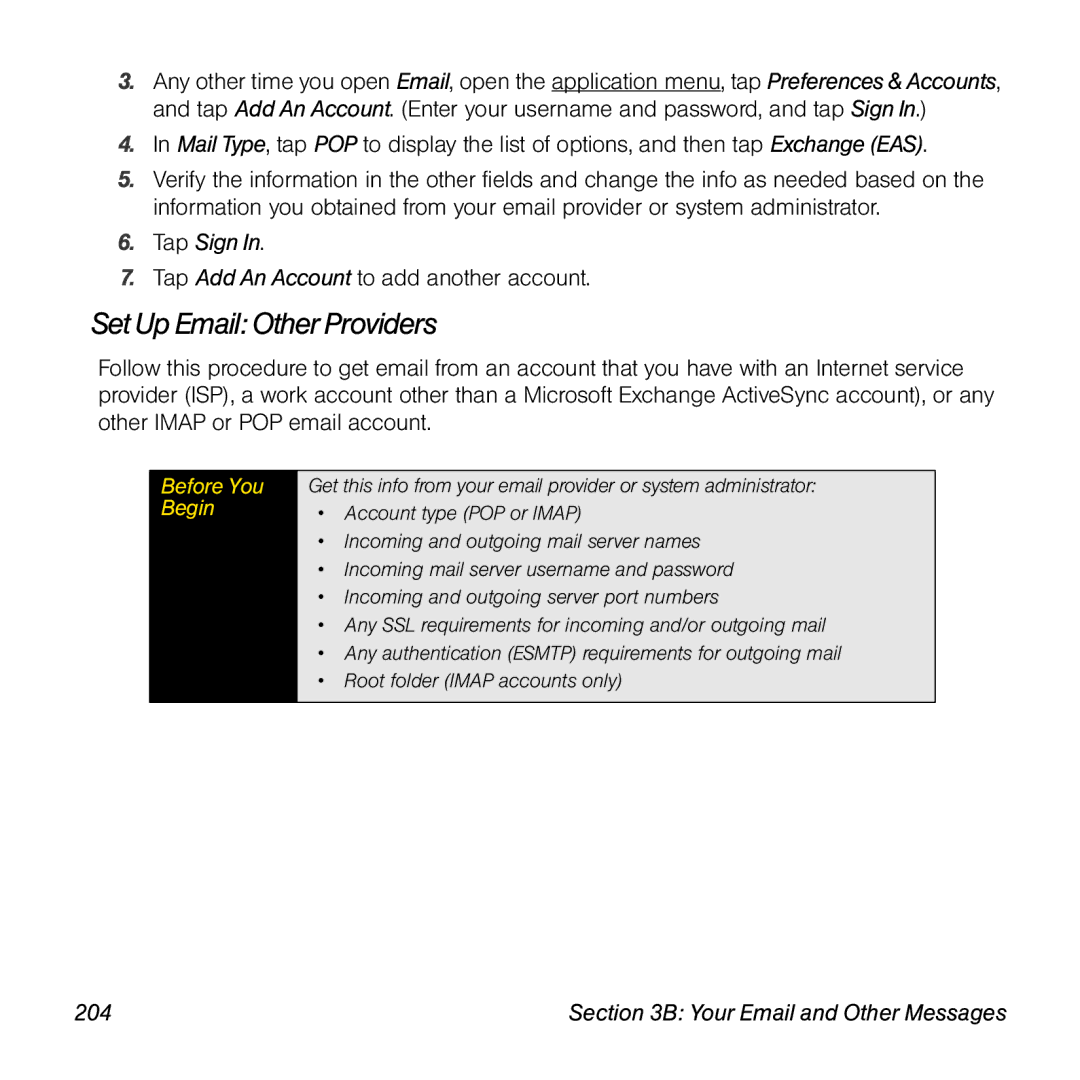 Univex p100eww manual Set UpEmailOther Providers, Tap Sign, 204 