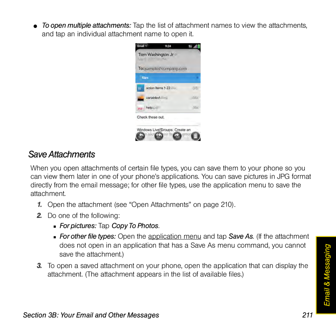 Univex p100eww manual Save Attachments, Your Email and Other Messages 211 