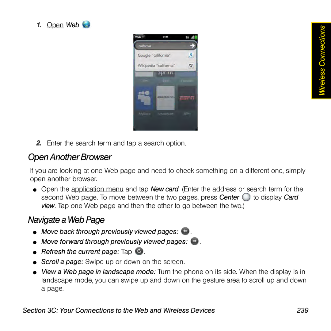 Univex p100eww manual OpenAnother Browser, Navigate a Web, Your Connections to the Web and Wireless Devices 239 