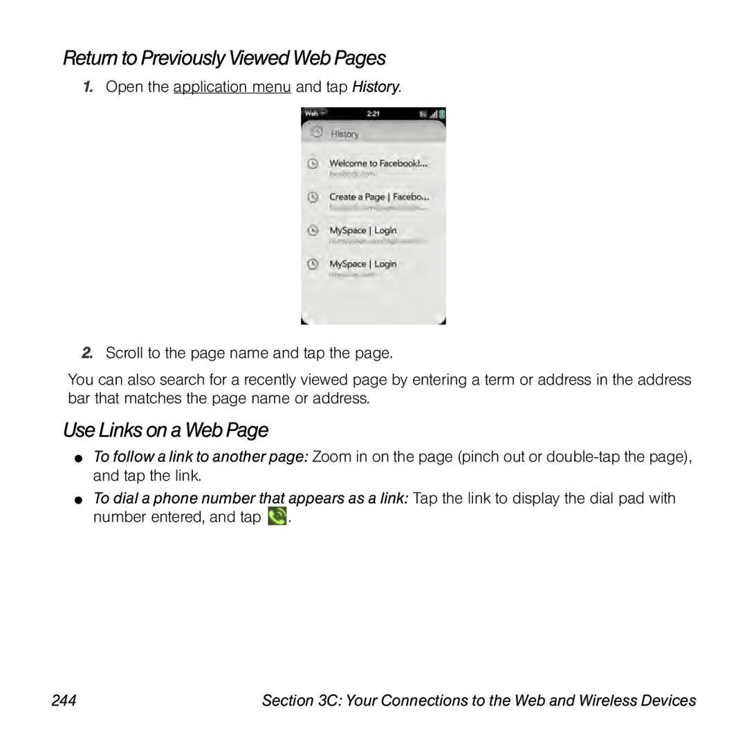 Univex p100eww manual Returnto Previously Viewed WebPages, Use Links on a Web 