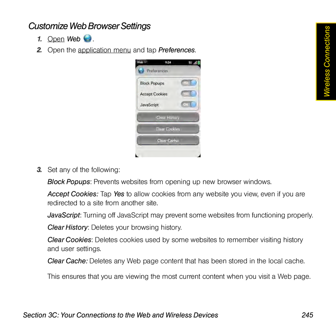 Univex p100eww manual Customize Web Browser Settings, Your Connections to the Web and Wireless Devices 245 