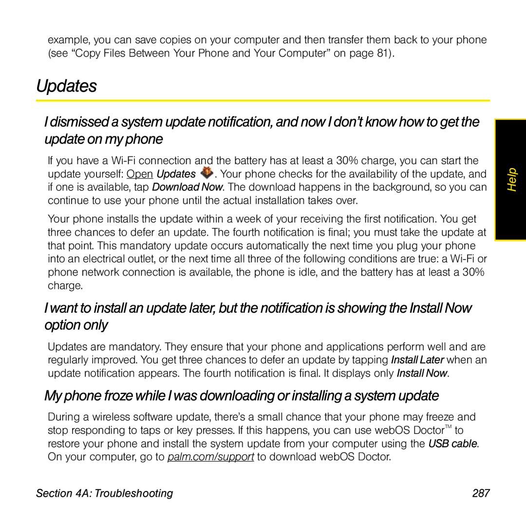 Univex p100eww manual Updates, Troubleshooting 287 