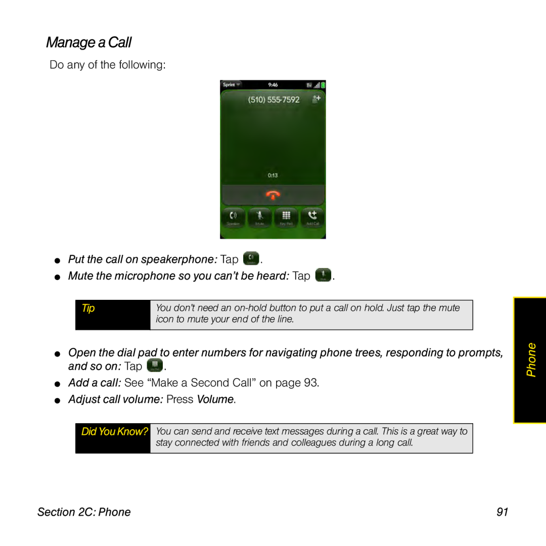 Univex p100eww manual Manage a Call, Adjust call volume Press Volume 