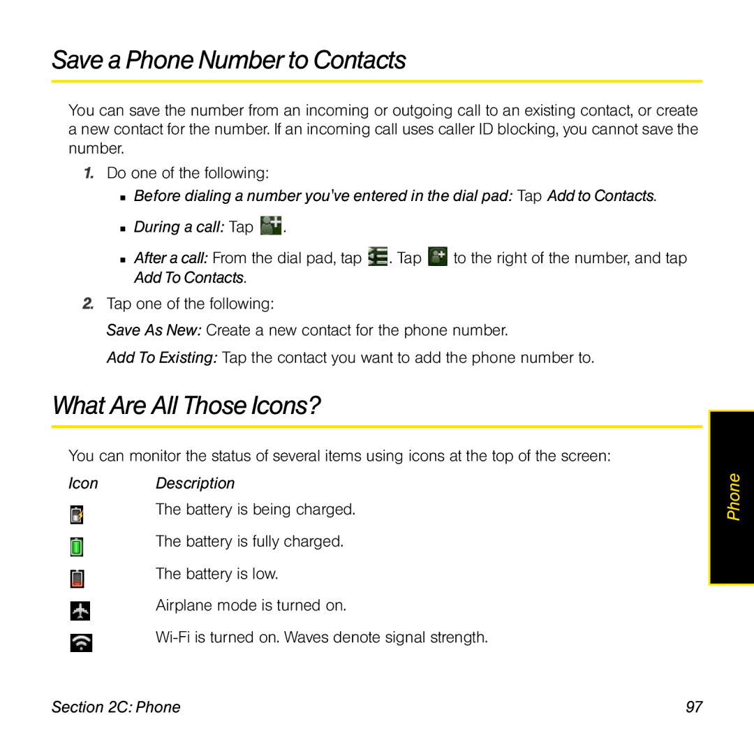 Univex p100eww manual Save a Phone Number to Contacts, What Are All Those Icons?, Icon Description 