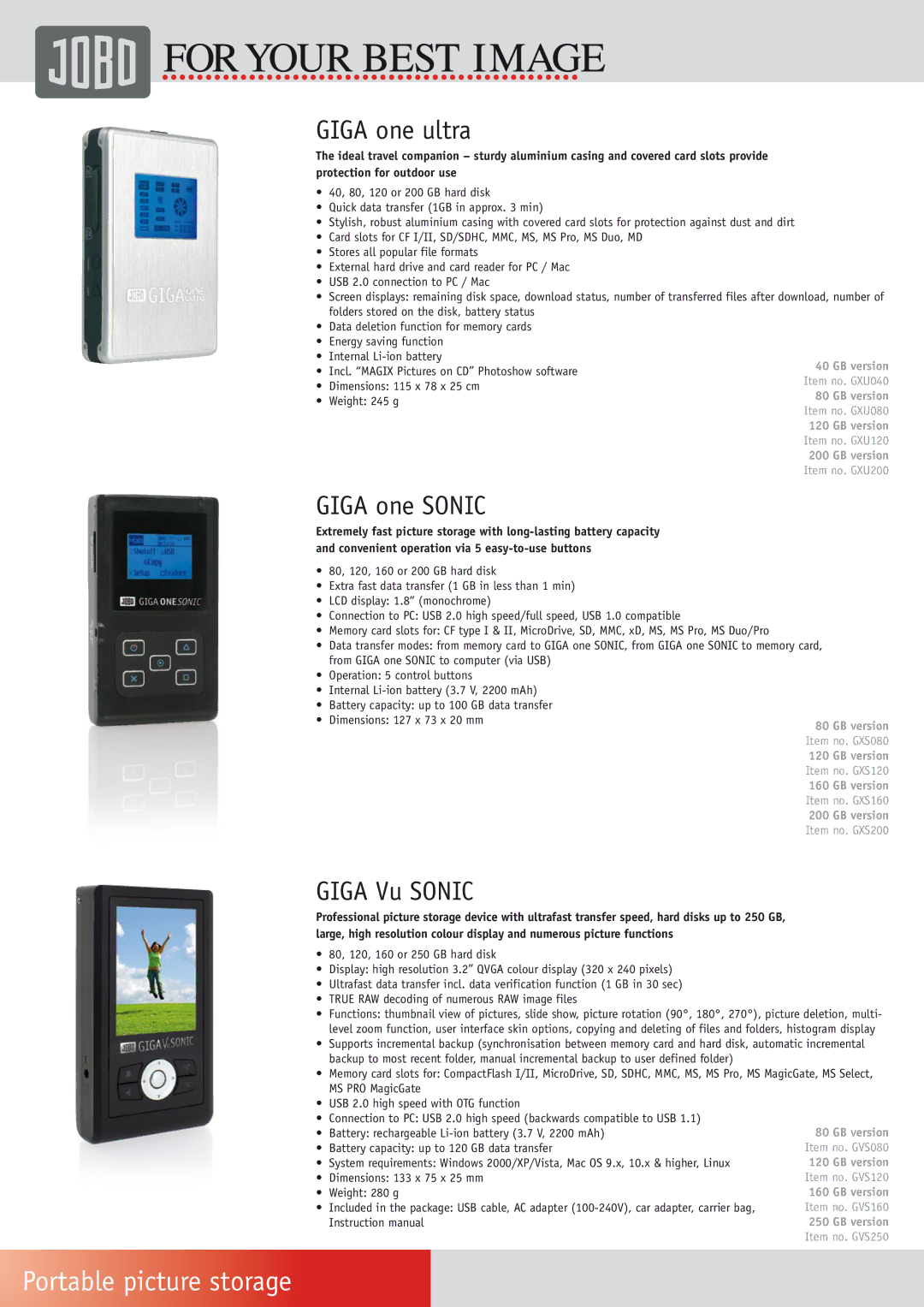 Univex Photo Frame manual Portable picture storage, Giga one ultra, Giga one Sonic, Giga Vu Sonic 