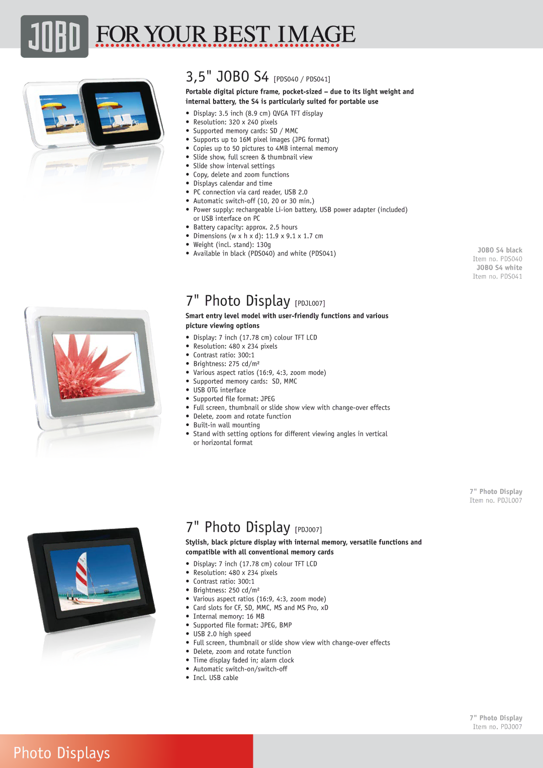 Univex Photo Frame manual Photo Displays, Photo Display PDJL007, Photo Display PDJ007 