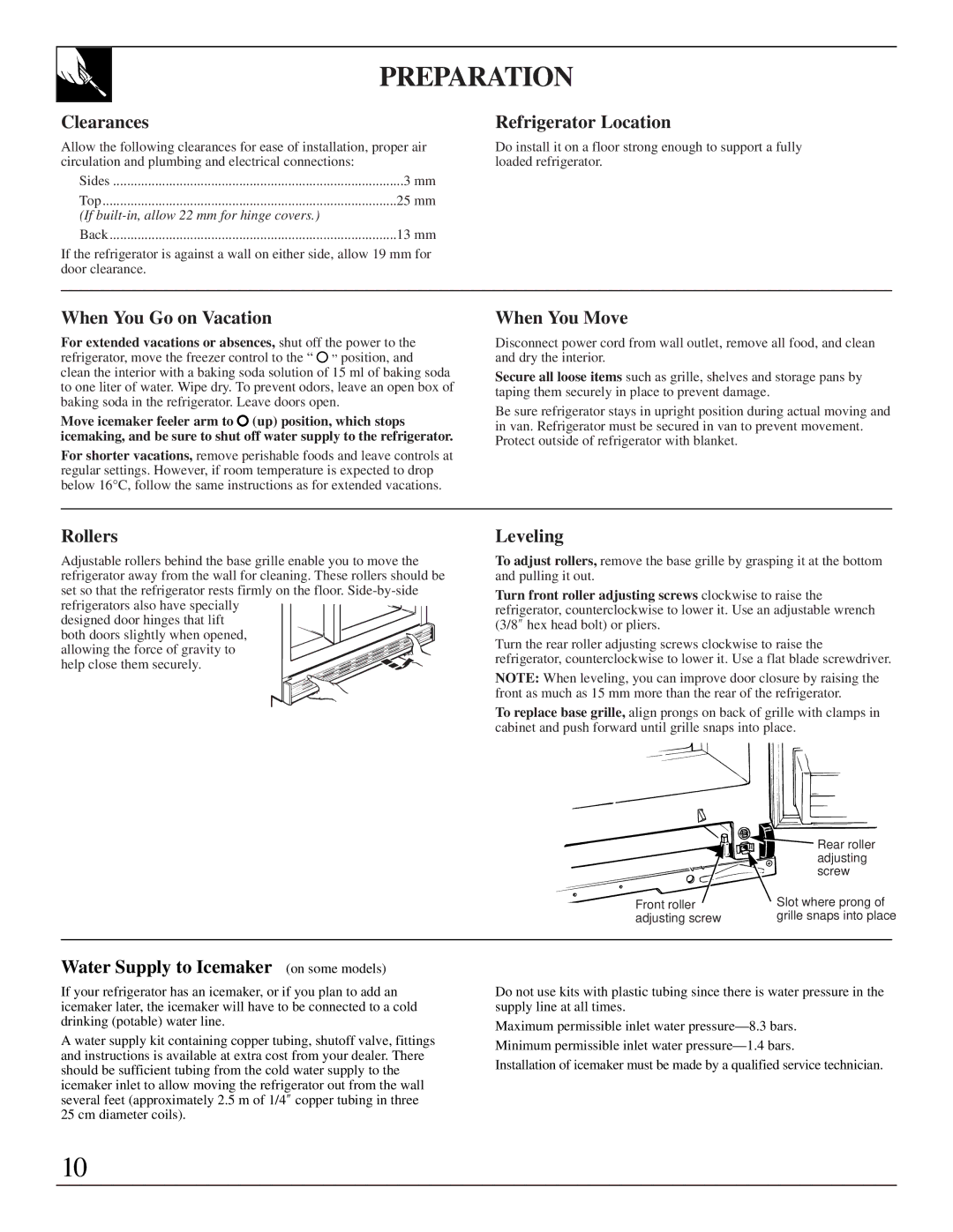 Univex Refrigerator - Freezer manual Preparation 