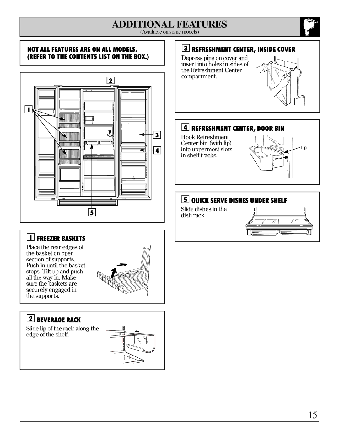 Univex Refrigerator - Freezer manual Additional Features, Refreshment CENTER, Inside Cover 