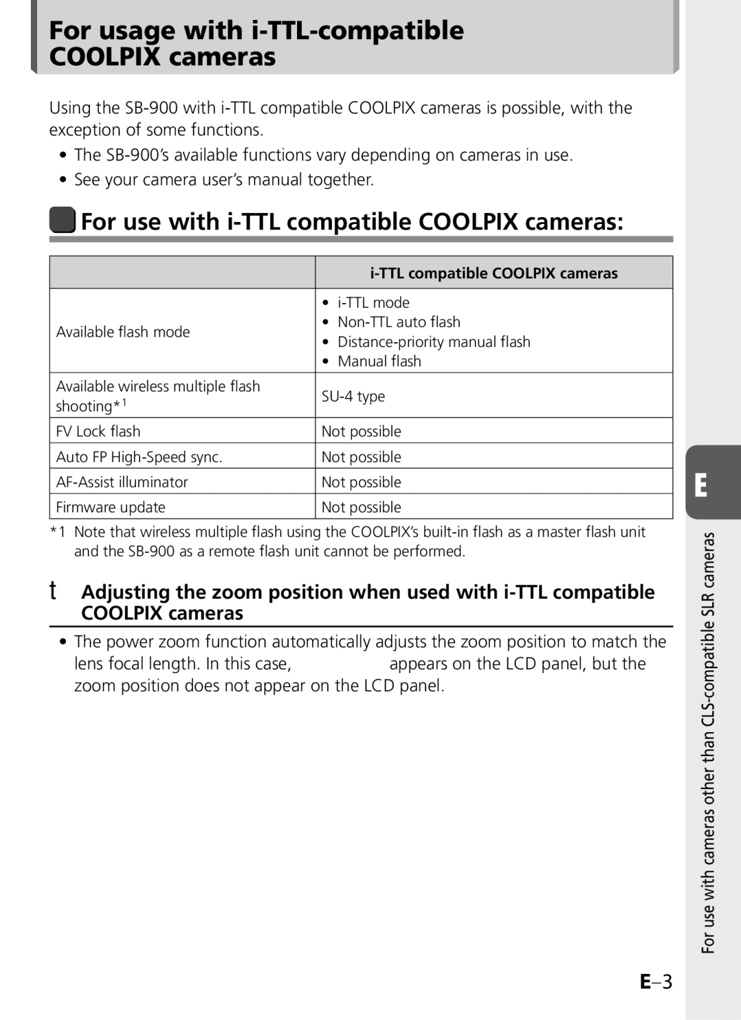 Univex SB-900 user manual For usage with i-TTL-compatible Coolpix cameras, For use with i-TTL compatible Coolpix cameras 