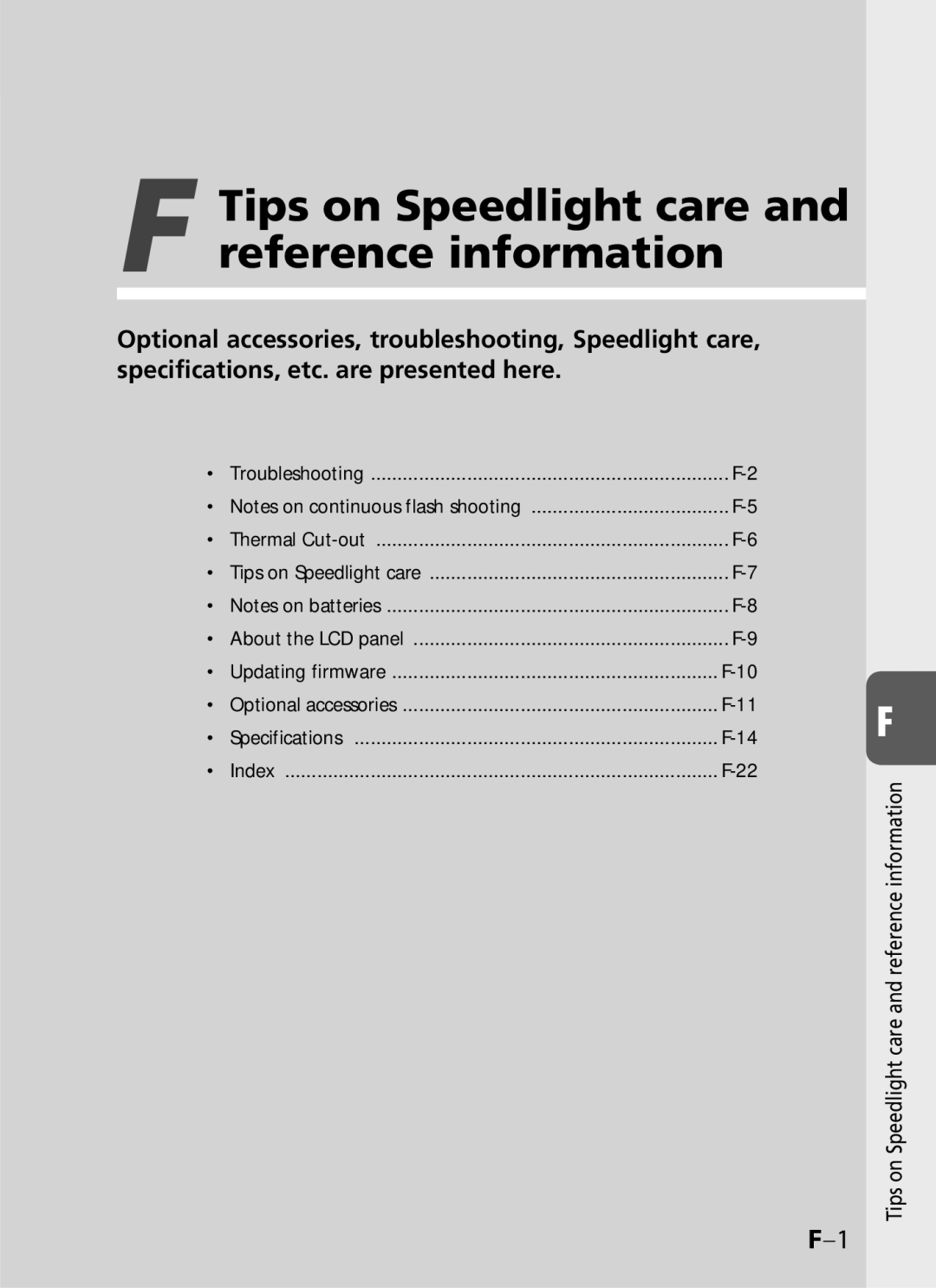 Univex SB-900 user manual Tips on Speedlight care and reference information 