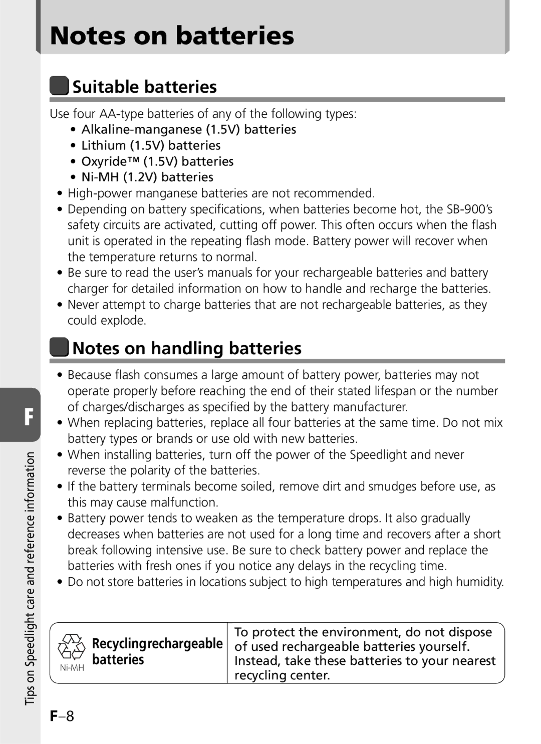 Univex SB-900 user manual Ni-MH batteries, To protect the environment, do not dispose, Used rechargeable batteries yourself 