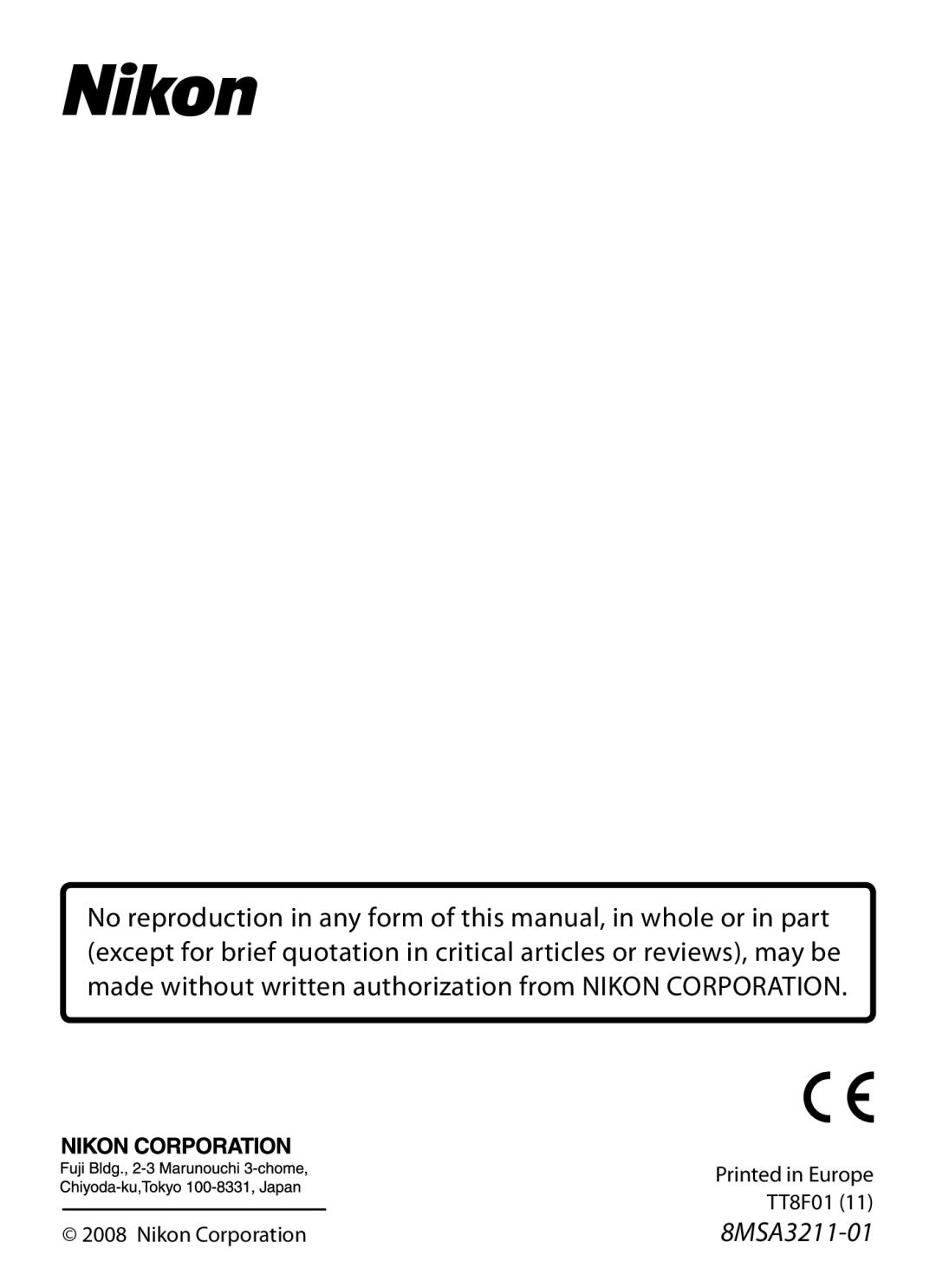 Univex SB-900 user manual TT8F01, Nikon Corporation 