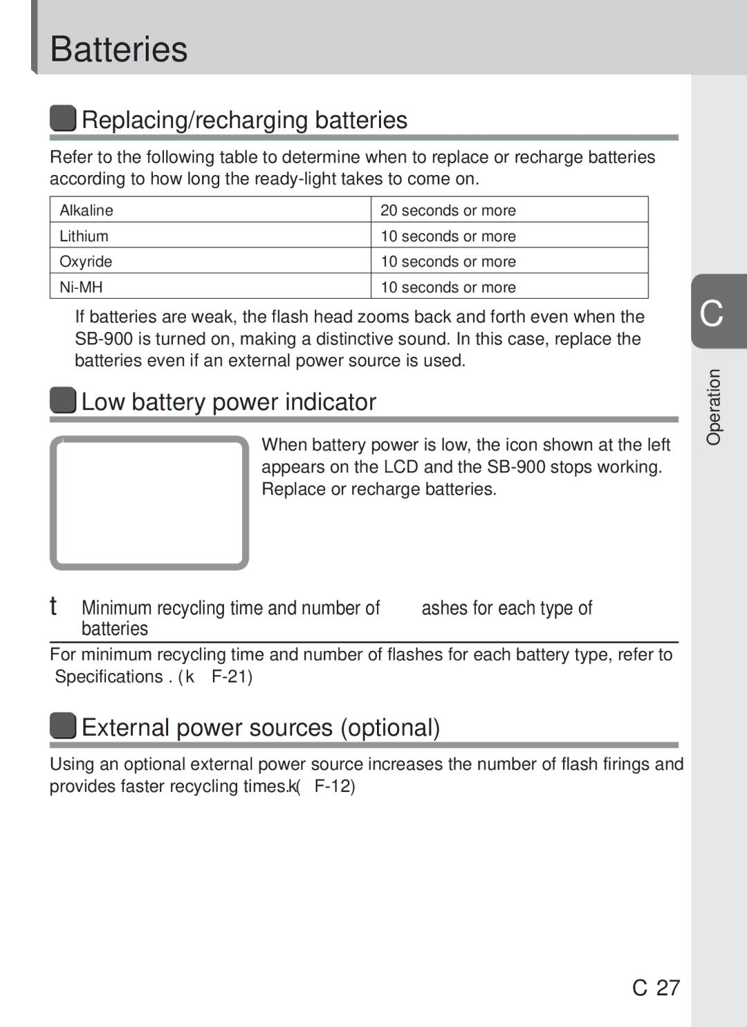 Univex SB-900 user manual Batteries 