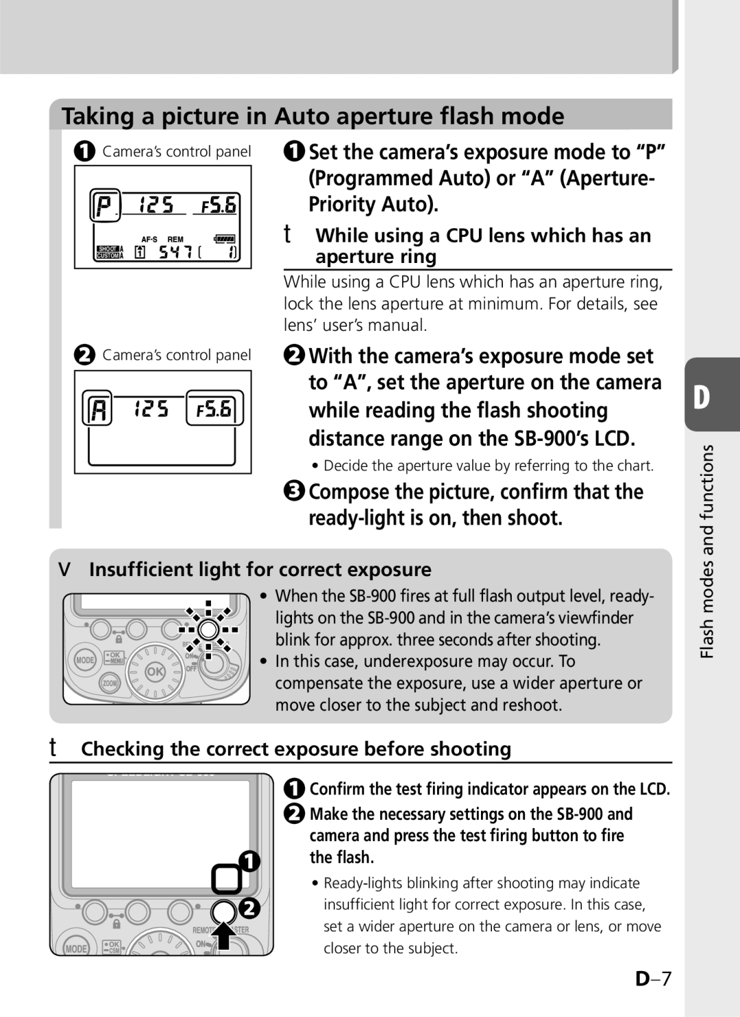 Univex SB-900 user manual Taking a picture in Auto aperture flash mode, While reading the flash shooting 