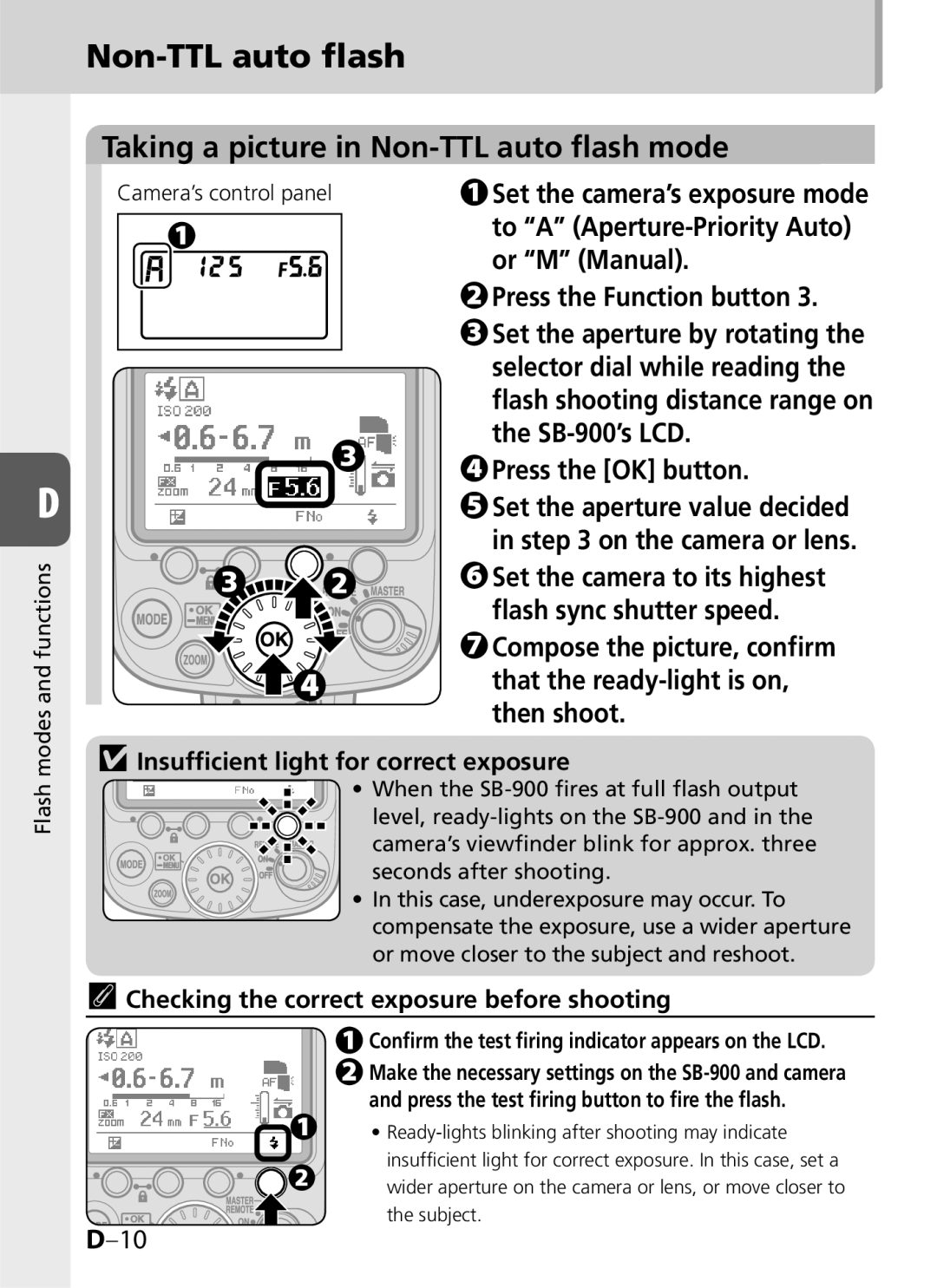 Univex SB-900 user manual Taking a picture in Non-TTL auto flash mode 