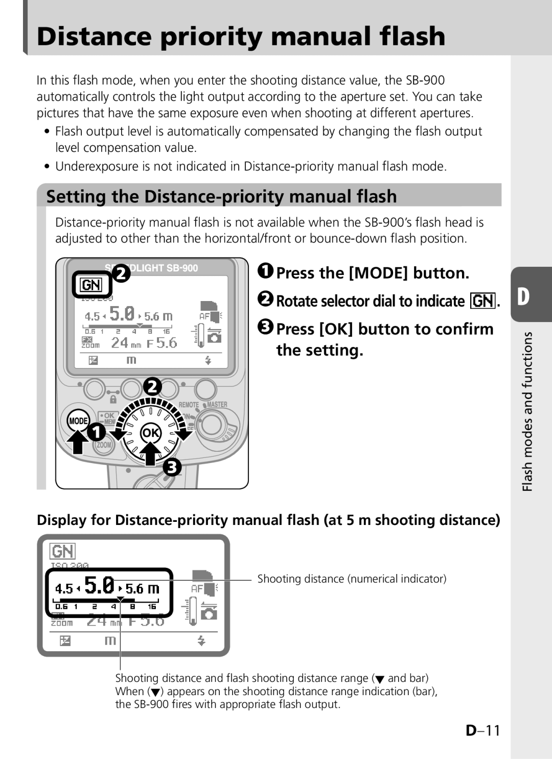 Univex SB-900 user manual Distance priority manual flash, Setting the Distance-priority manual flash 