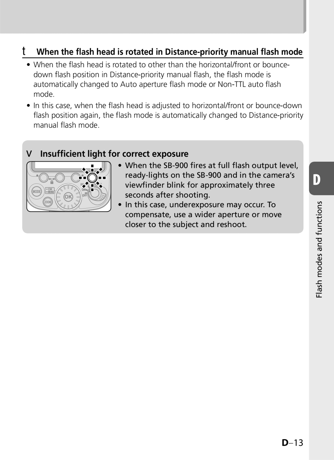 Univex SB-900 user manual Insufﬁcient light for correct exposure 